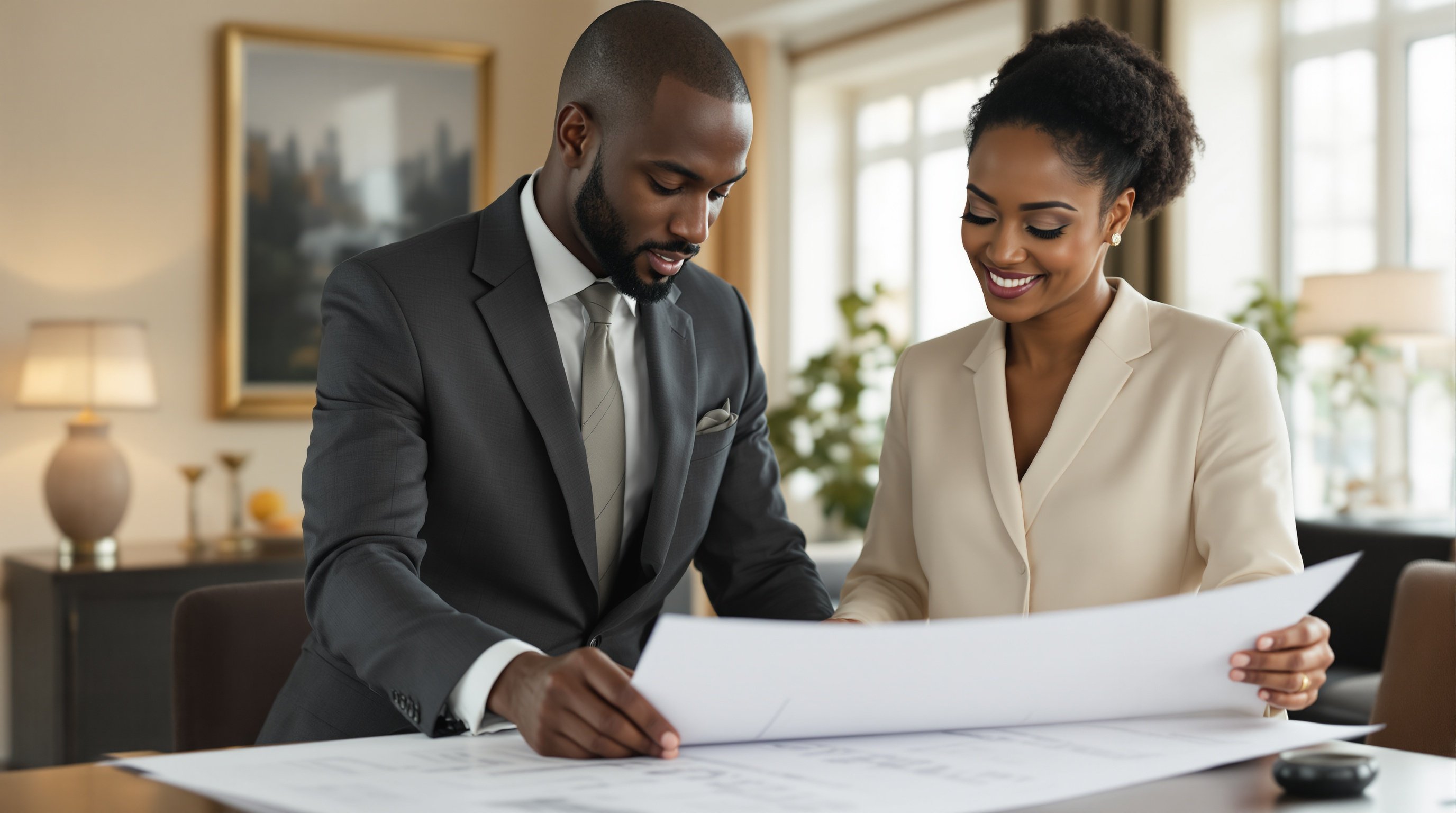 Professional investors reviewing real estate plans